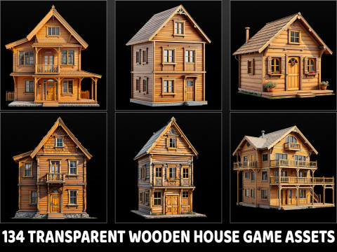 134 Transparent Wooden House Game Asset CG 纹理
