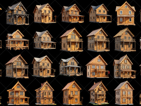 134 Transparent Wooden House Game Asset CG Dokuları