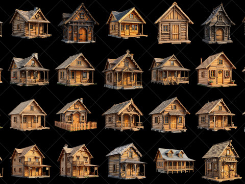 134 Transparent Wooden House Game Asset CG Dokuları