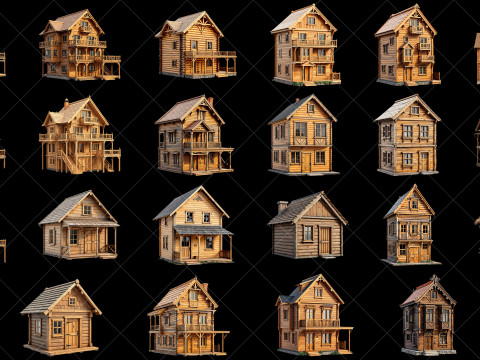 134 Transparent Wooden House Game Asset CG Dokuları