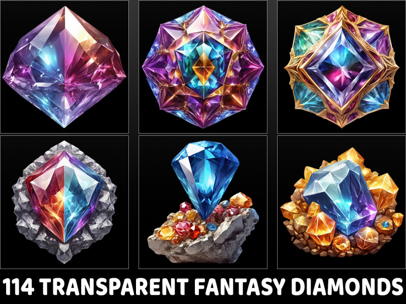 114 Transparent Fantasy Diamond Game Assets CG Textures .c4d .max .obj .3ds .fbx .stl .blend