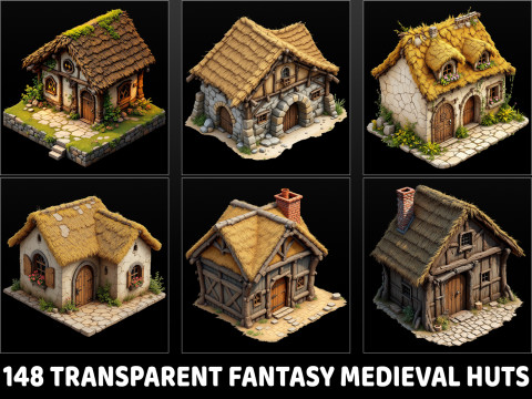 148 Transparent Fantasy Medieval Huts Homes Houses Game Assets CG テクスチャ