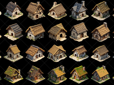 148 Transparent Fantasy Medieval Huts Homes Houses Game Assets CG Текстуры