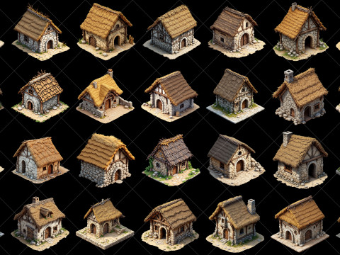 148 Transparent Fantasy Medieval Huts Homes Houses Game Assets CG Текстуры