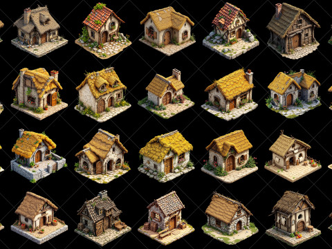 148 Transparent Fantasy Medieval Huts Homes Houses Game Assets CG Текстуры