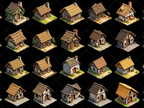 148 Transparent Fantasy Medieval Huts Homes Houses Game Assets CG Текстуры
