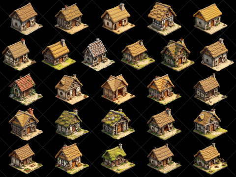 148 Transparent Fantasy Medieval Huts Homes Houses Game Assets CG Текстуры