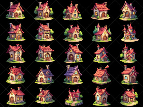160 Transparent Cartoon House Home Building Game Assets CG Textures