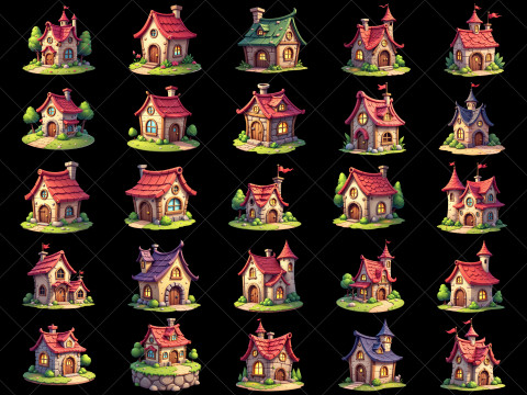 160 Transparent Cartoon House Home Building Game Assets CG Textures