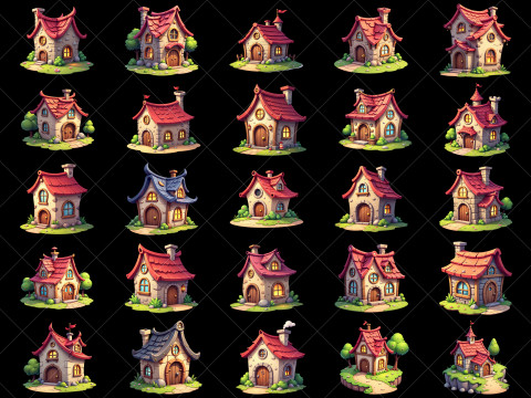 160 Transparent Cartoon House Home Building Game Assets CG Textures