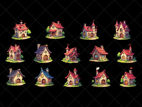 160 Transparent Cartoon House Home Building Game Assets CG Textures