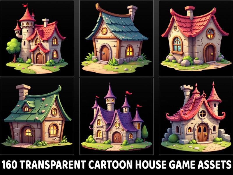 160 Transparent Cartoon House Home Building Game Assets CG Textures .c4d .max .obj .3ds .fbx .stl .blend