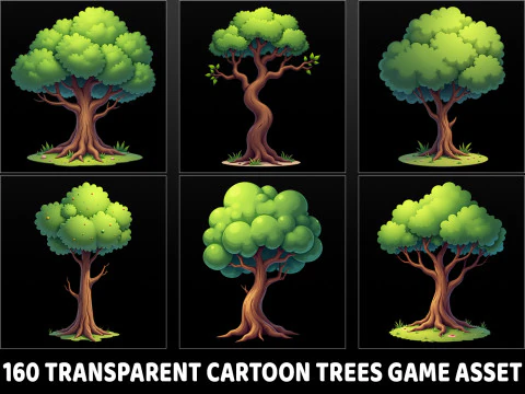 160 &eacute;l&eacute;ments de jeu d'arbres de dessins anim&eacute;s fantastiques transparents CG Textures