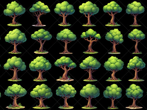 160 Şeffaf Fantezi Karikat&uuml;r Ağa&ccedil;ları Oyun Varlıkları CG Dokuları