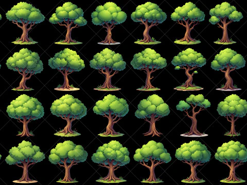 160 Şeffaf Fantezi Karikat&uuml;r Ağa&ccedil;ları Oyun Varlıkları CG Dokuları