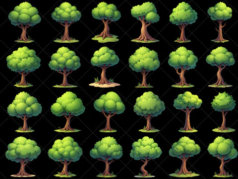 160 Şeffaf Fantezi Karikat&uuml;r Ağa&ccedil;ları Oyun Varlıkları CG Dokuları