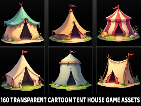 160 Transparent Cartoon Tent House Game Asset CG Текстури