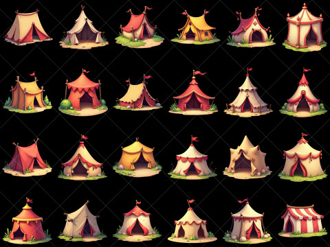 160 Transparent Cartoon Tent House Game Asset CG Tekstury