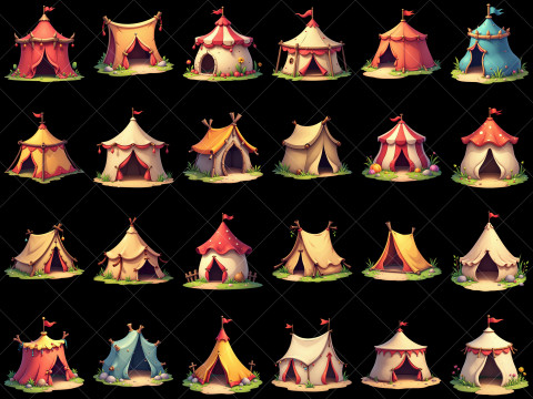 160 Transparent Cartoon Tent House Game Asset CG Tekstury