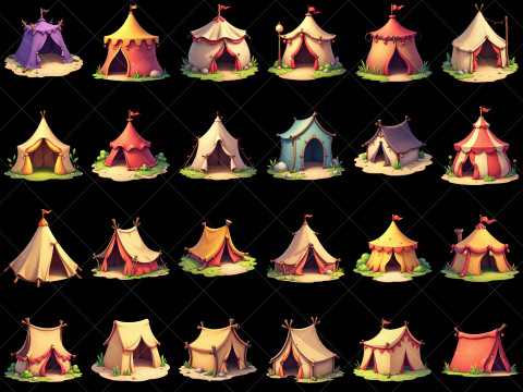 160 Transparent Cartoon Tent House Game Asset CG Tekstury