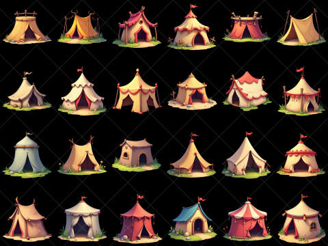 160 Transparent Cartoon Tent House Game Asset CG Tekstury