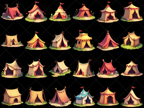 160 Transparent Cartoon Tent House Game Asset CG Tekstury