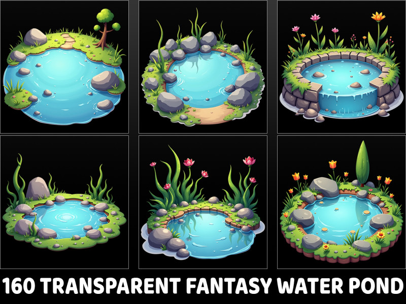 160 Transparent Fantasy Water Ponds Game Asset CG 纹理 .c4d .max .obj .3ds .fbx .stl .blend 