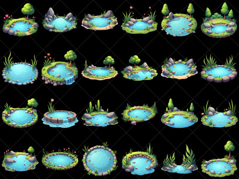 160 Transparent Fantasy Water Ponds Game Asset CG 纹理