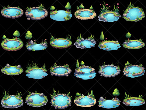 160 Transparent Fantasy Water Ponds Game Asset CG 纹理