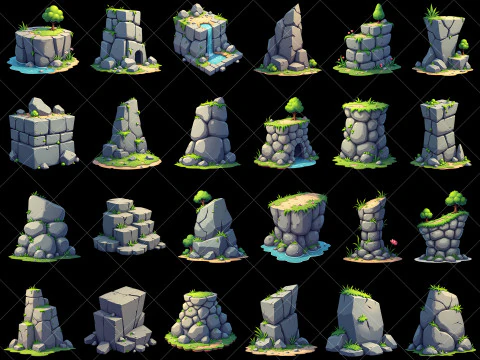 160 透明な漫画スタイルの石の岩の崖 CG テクスチャ