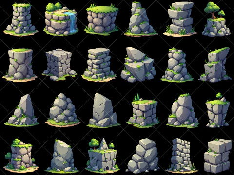 160 透明な漫画スタイルの石の岩の崖 CG テクスチャ