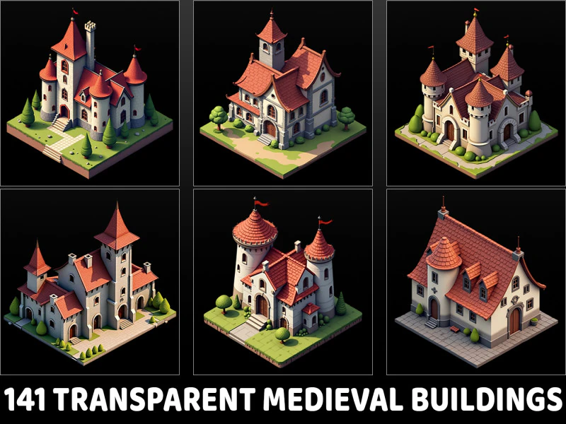 141 Transparent Medieval Buildings Game Asset CG Textures .c4d .max .obj .3ds .fbx .stl .blend 