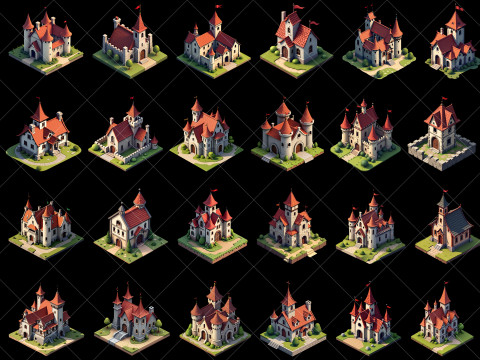 141 Transparent Medieval Buildings Game Asset Texturas CG