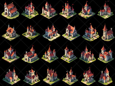 141 Transparent Medieval Buildings Game Asset Texturas CG