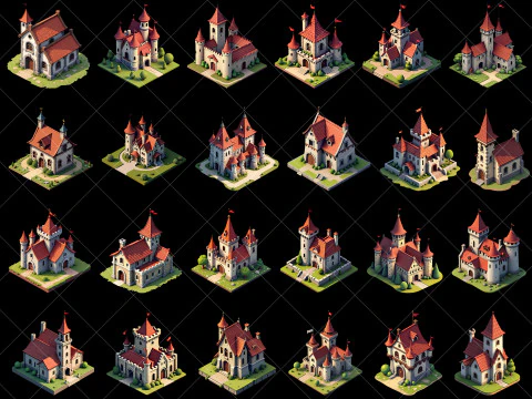 141 Transparent Medieval Buildings Game Asset CG Textures
