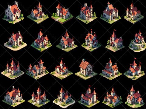 141 Transparent Medieval Buildings Game Asset CG Textures