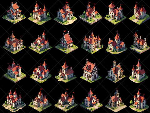 141 Transparent Medieval Buildings Game Asset Texturas CG