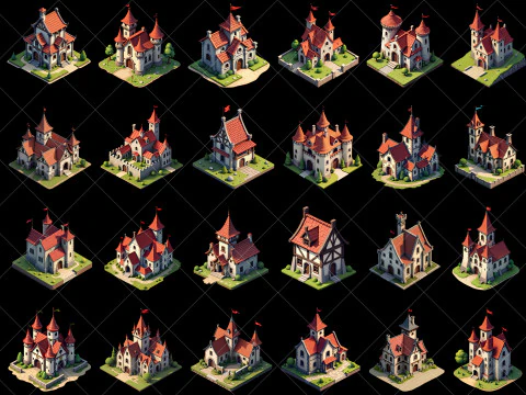 141 Transparent Medieval Buildings Game Asset CG Textures