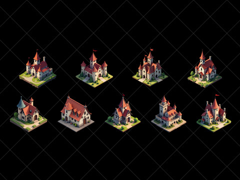 141 Transparent Medieval Buildings Game Asset Texturas CG