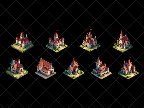 141 Transparent Medieval Buildings Game Asset CG Textures