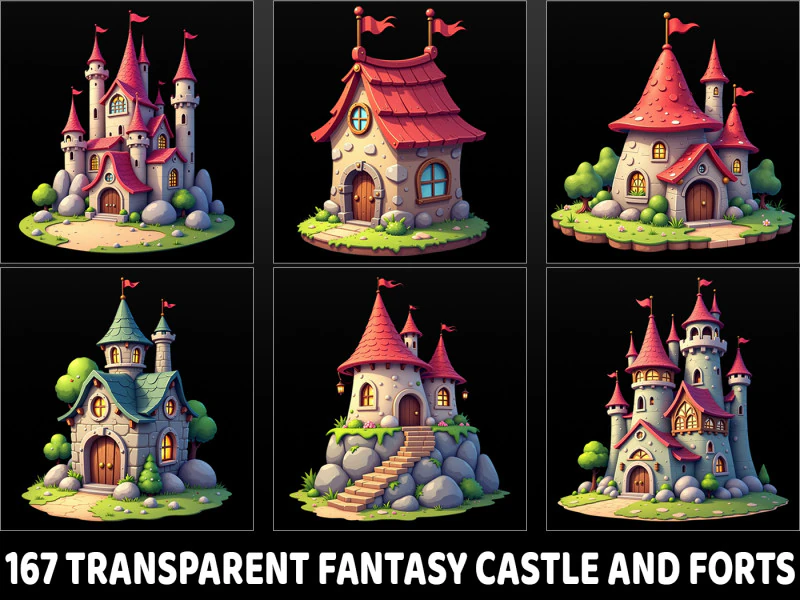 167 Transparent Fantasy Castles and Forts CG Textures .c4d .max .obj .3ds .fbx .stl .blend 