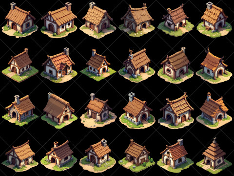 146 Transparent Old Medieval Huts Game Assets CG Текстуры