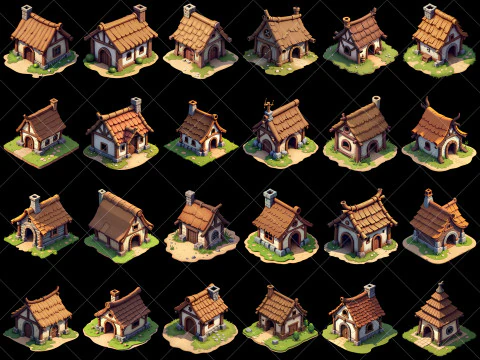 146 Transparent Old Medieval Huts Game Assets CG Textures