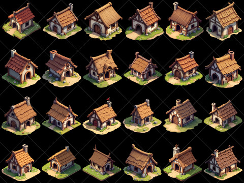 146 Transparent Old Medieval Huts Game Assets CG Текстуры