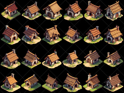 146 Transparent Old Medieval Huts Game Assets CG Textures