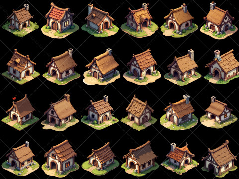 146 Transparent Old Medieval Huts Game Assets CG Текстуры