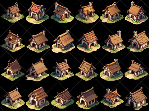 146 Transparent Old Medieval Huts Game Assets CG Textures