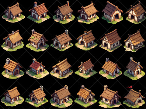 146 Transparent Old Medieval Huts Game Assets CG Текстуры