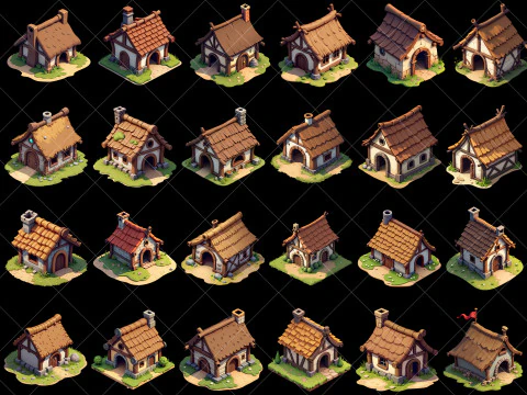 146 Transparent Old Medieval Huts Game Assets CG Textures