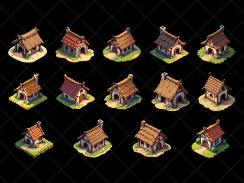 146 Transparent Old Medieval Huts Game Assets CG Textures